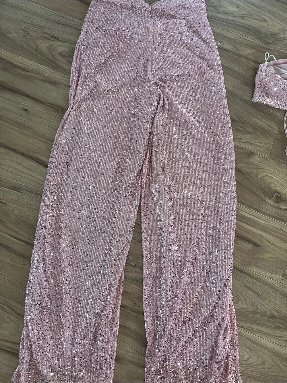 Hello Molly Pink Sequin Bandeau & Wide-Leg Pant Set